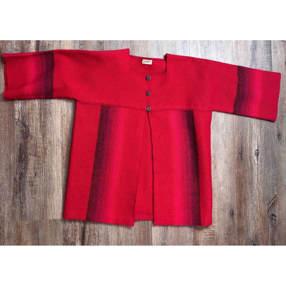 Handwoven by Harvey heavy Red Wool woven Kimono Cardigan Sweater Jacket